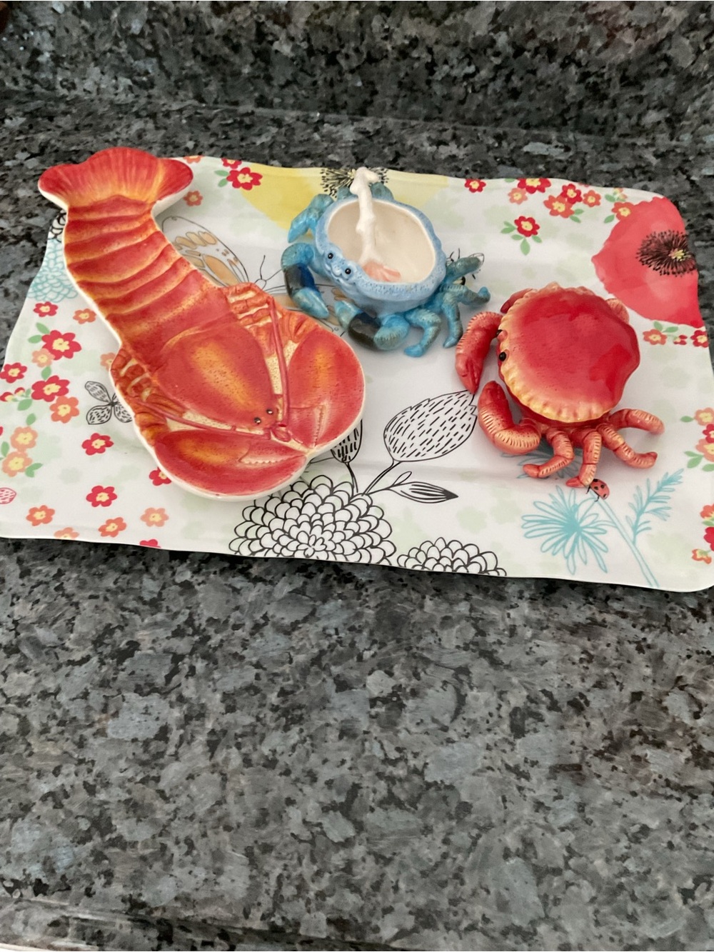 Fitz and Floyd Ceramic  Coastal Critters - Red and Blue